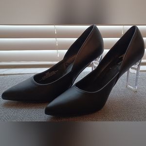 Marc New York Black Leather Clear Heel Pumps